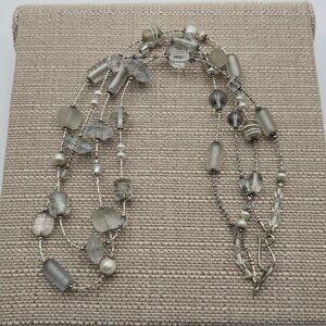 27 Inch Sterling Silver Handmade Glass And Pearls Layered Necklace B492